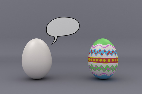 Two eggs with speech bubble